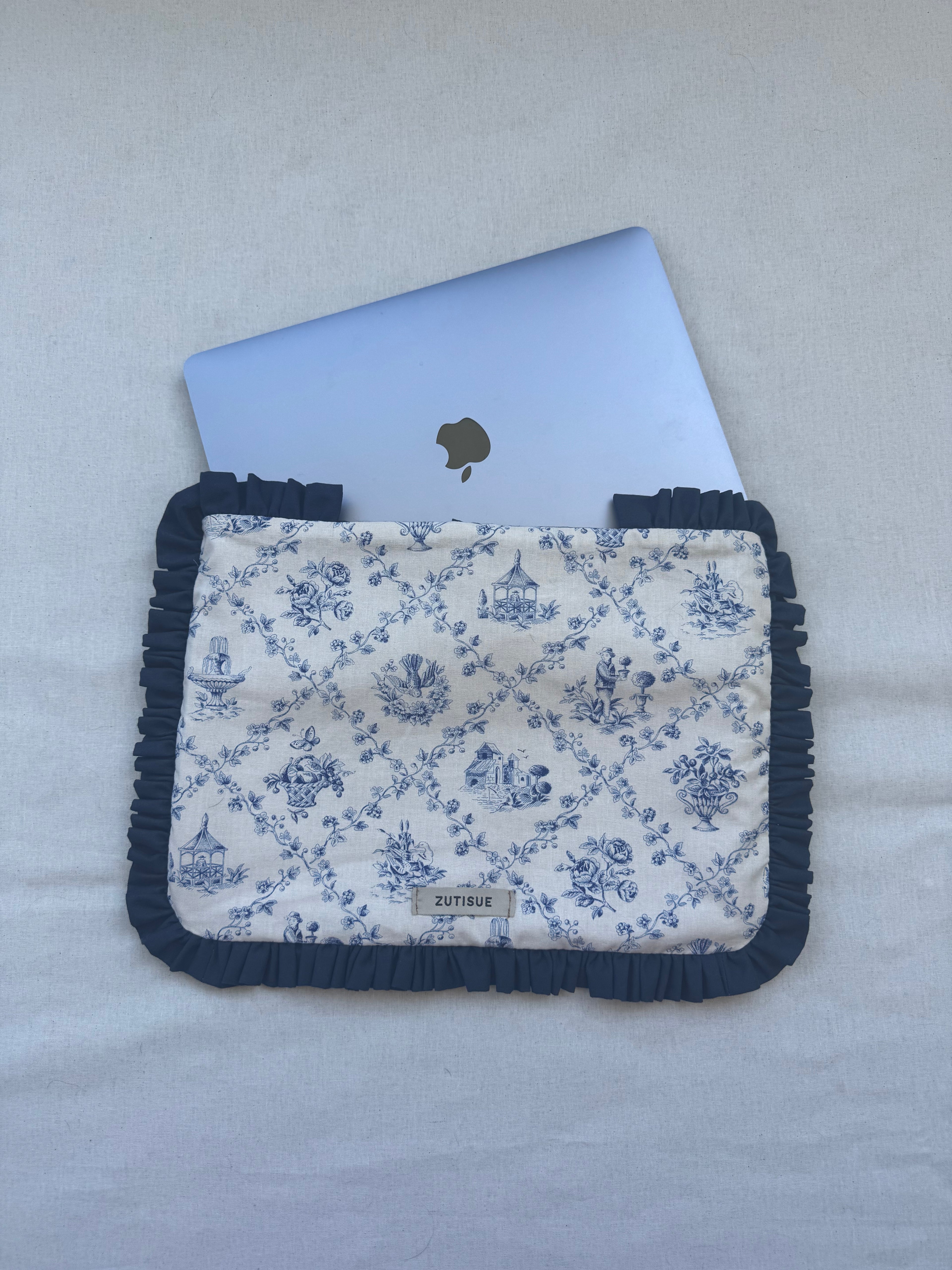 Housse ordinateur - toile de jouy