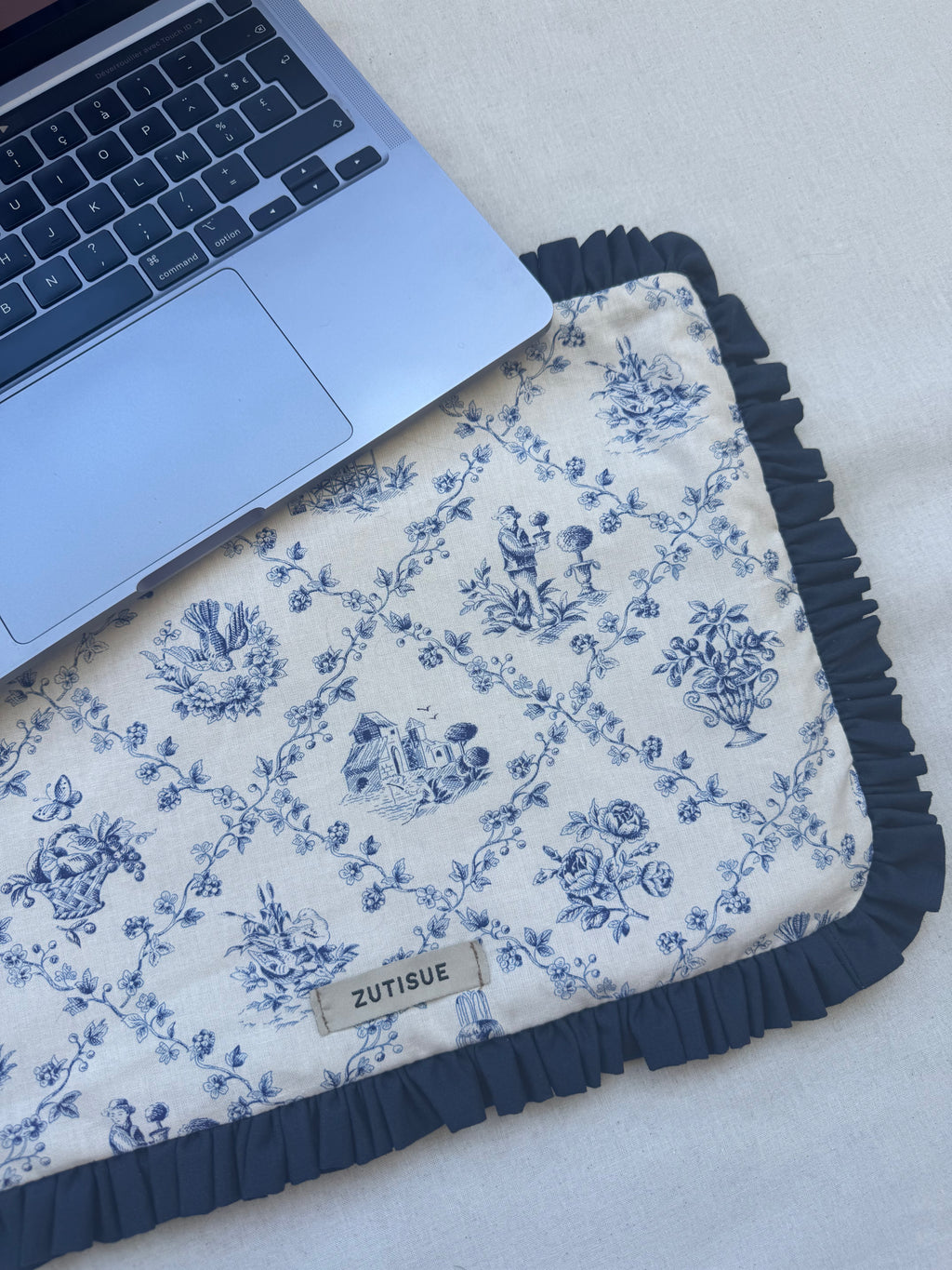 Housse ordinateur - toile de jouy
