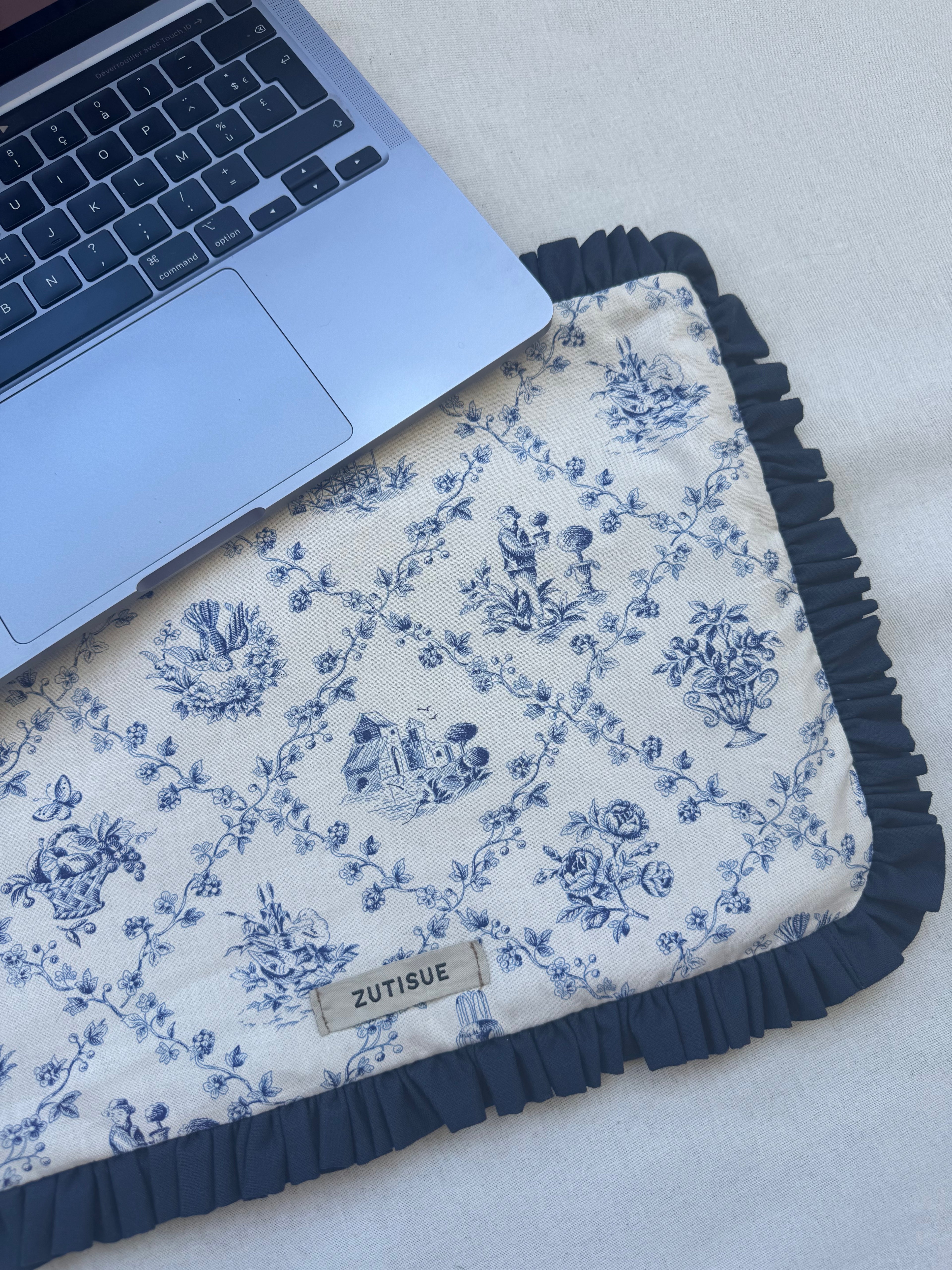 Housse ordinateur - toile de jouy