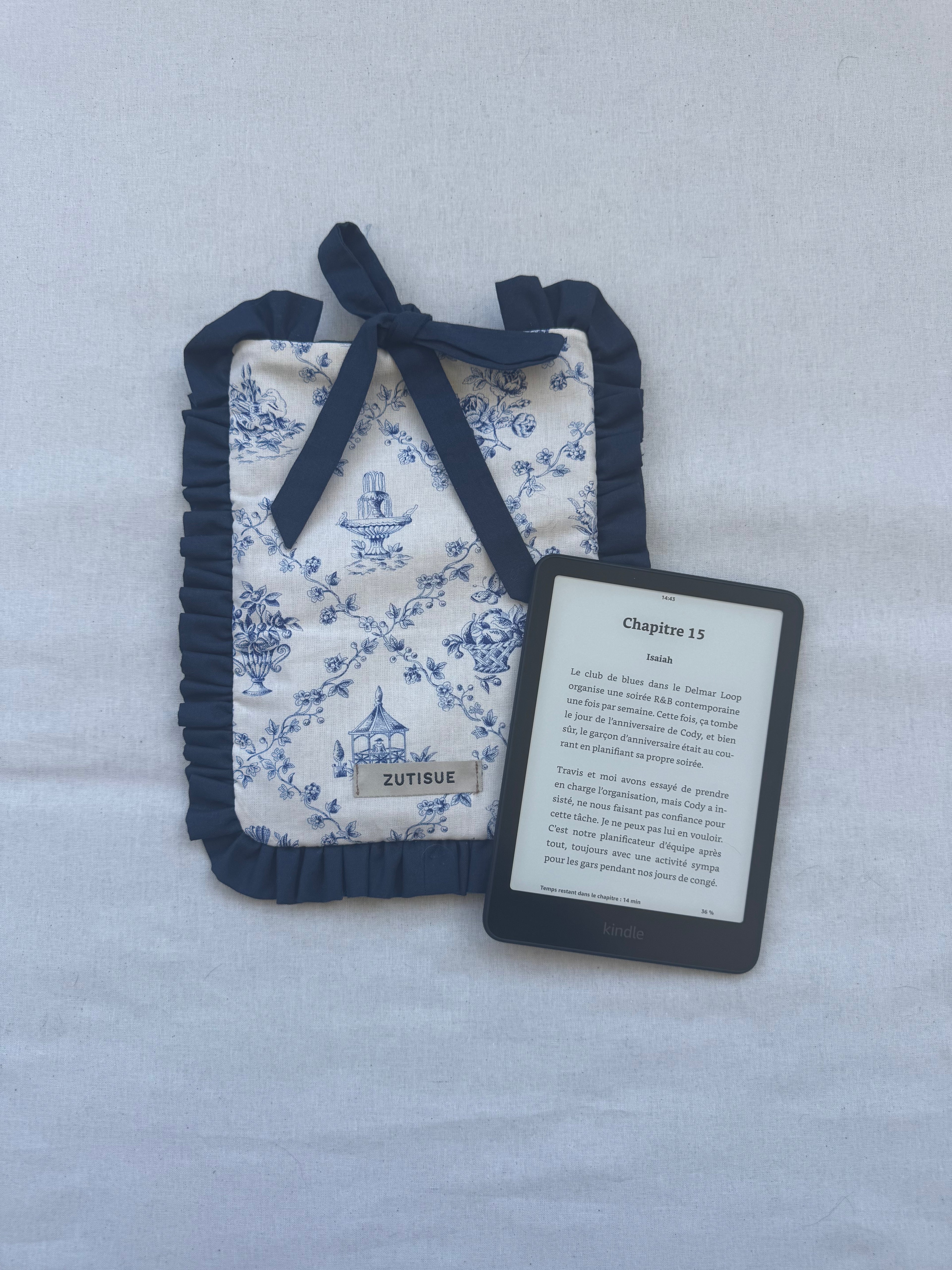 Housse liseuses & poche - toile de jouy