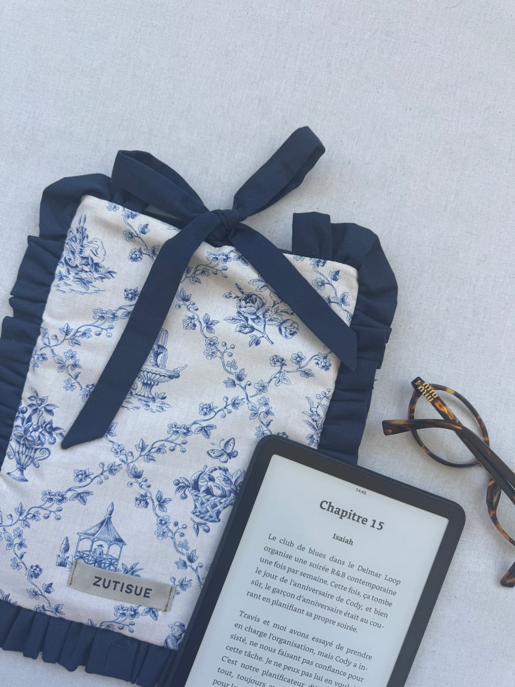 Housse liseuses & poche - toile de jouy
