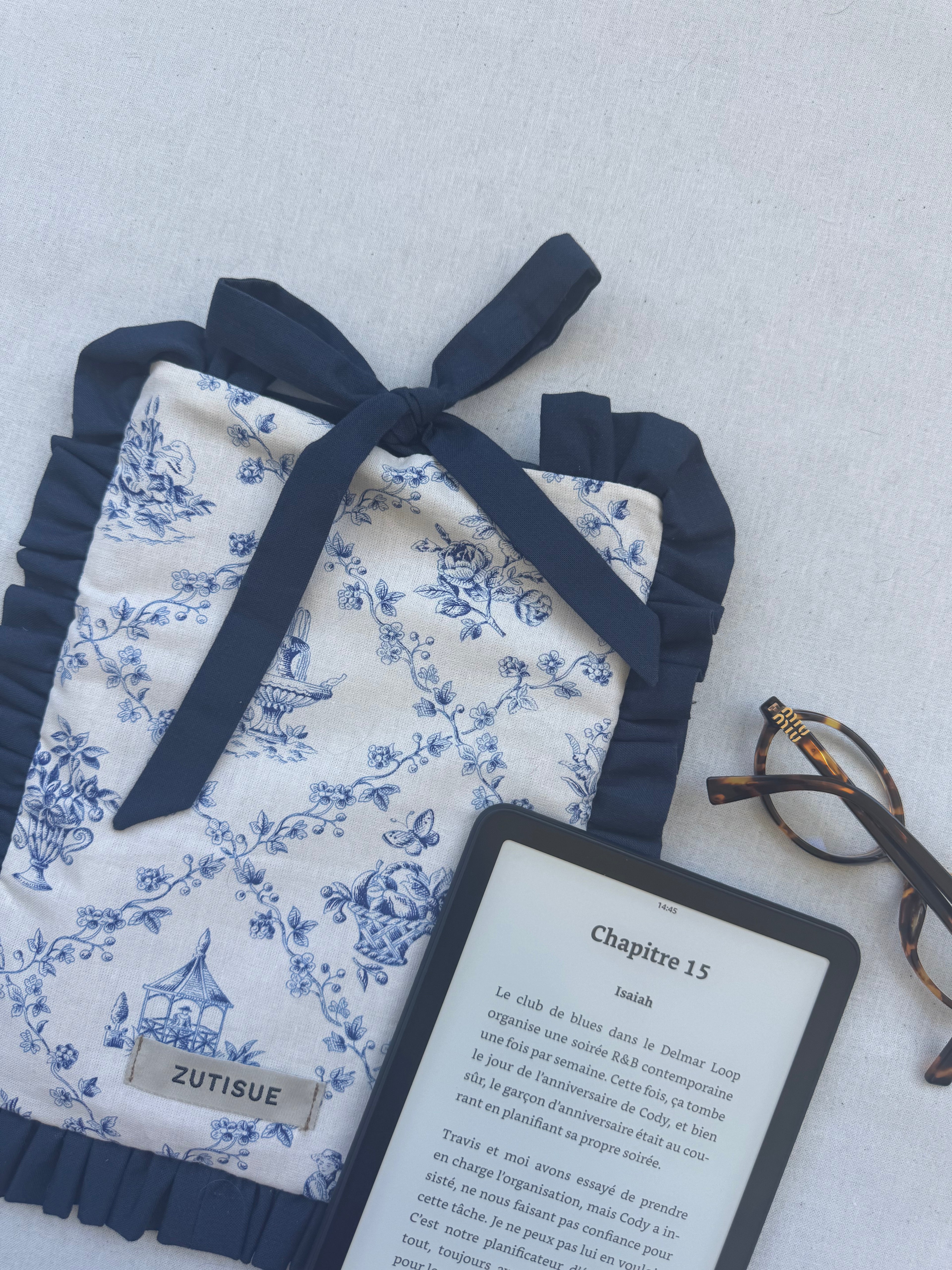 Housse liseuses & poche - toile de jouy